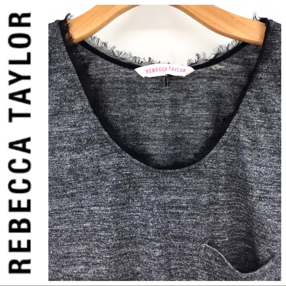 💕SALE💕Rebecca Taylor Black Heathered Fringe Top - Picture 3 of 8